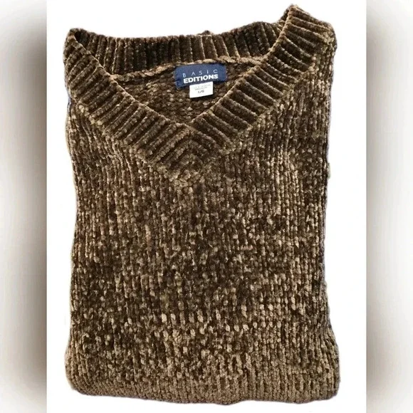 Vintage Basic Editions, Size L, Brown Chenille Crewneck Sweater - Picture 8 of 9